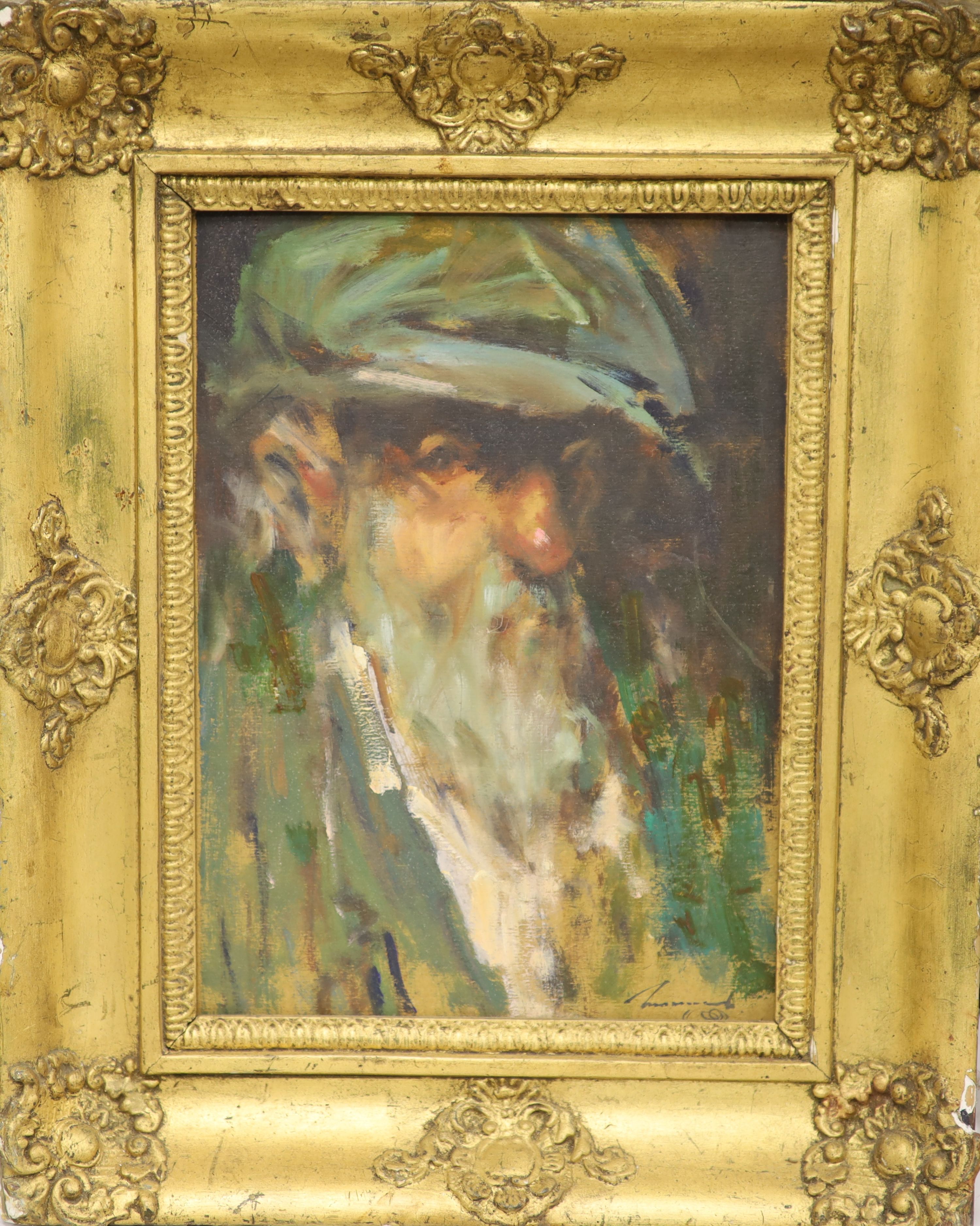 Ken Moroney (1949-), oil on card, Portrait of a bearded man, signed, 28 x 20cm